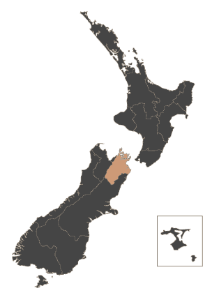 New Zealand Map, Marlborough highlighted