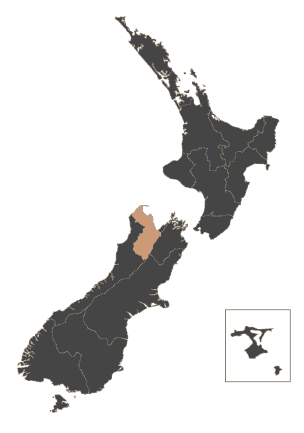New Zealand Map, Nelson - Tasman highlighted