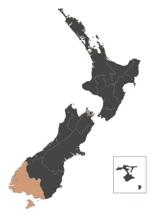 New Zealand Map, Southland highlighted