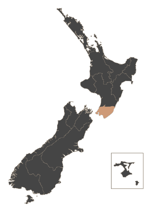 New Zealand Map, Wellington highlighted